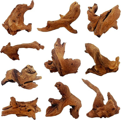 10 Pcs Natural Small Driftwood for Aquarium, Aquarium Driftwood Freshwater 2-4 Inch, Assorted Size Mopani Wood, Twisted Branches for Fishtank Accessories, Reptile Terrariums Decorations