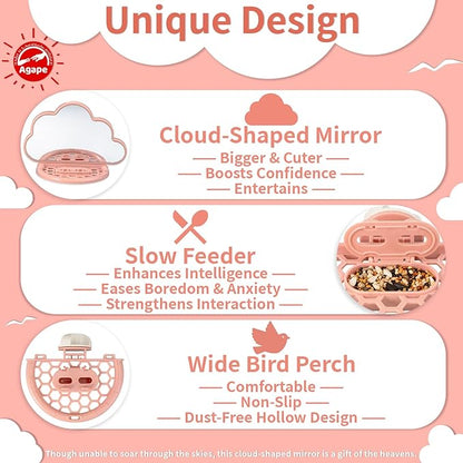 Agape Bird Mirror for Cage， Bird Toys with Perch and Slow Feeder to Expend Energy, Small Parrot Swing, Interactive Toys for Cockatiel, Lovebird, Parakeet, Conure, Finch, and Budgies