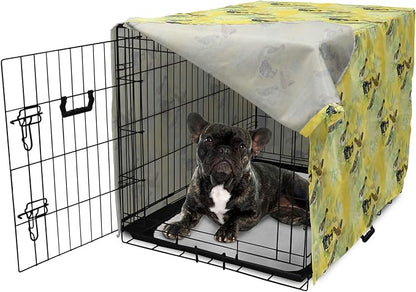 Ambesonne Bird Dog Crate Cover, Little Birds on Spring Branches in Watercolor Style Repetitive Pattern, Easy to Use Pet Kennel Cover for Cats & Medium Dogs, 30 Inch, Yellow and Multicolor
