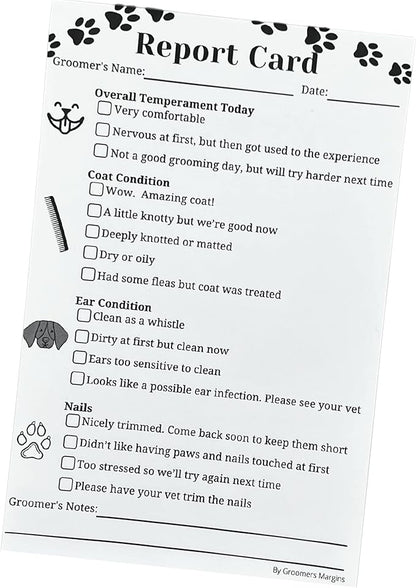 Dog Grooming Report Cards (Pad of 100, 5.5 X 8.5 Inches) Pet groomers report card for grooming salon