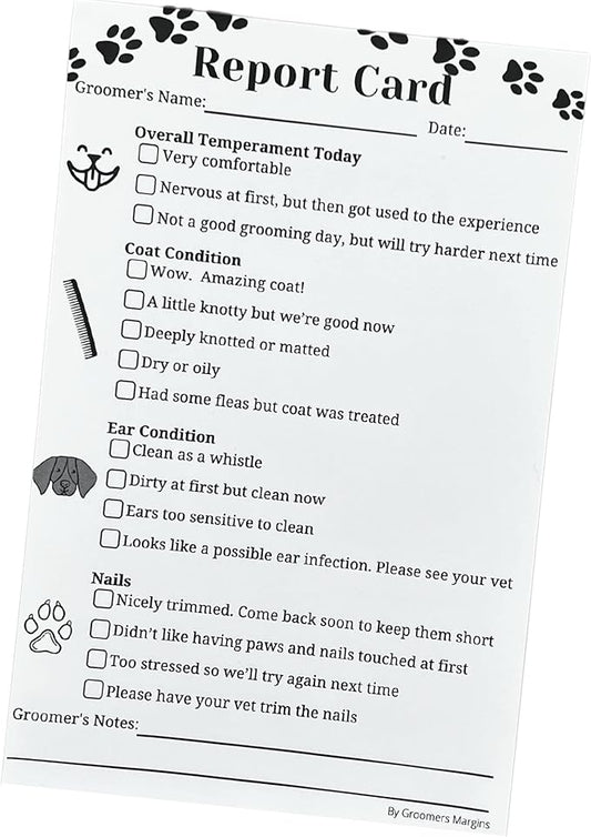 Dog Grooming Report Cards (Pad of 100, 5.5 X 8.5 Inches) Pet groomers report card for grooming salon