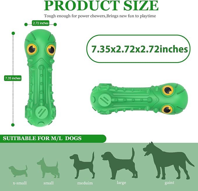 Dog Squeaky Toys for Aggressive Chewers, Dog Chew Toys for Large Medium Breed Dog, Dog Toys, Tough Durable Dogs Toys with Natural Rubber (Green)