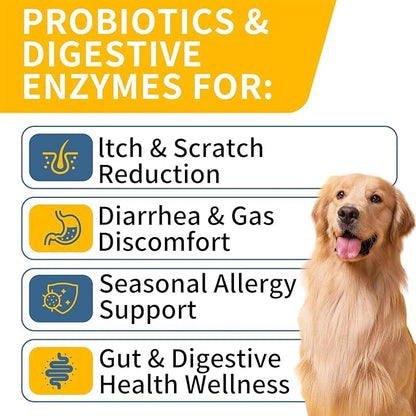 Probiotics for Dogs, Improve Itchy Skin Itchy Ears, Gut Health, Yeast Balance, Allergies, Immunity, Dog Probiotics and Digestive Enzymes with Prebiotics, Reduce Diarrhea (Chicken, 120 chews)