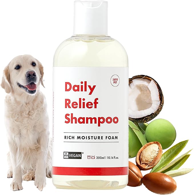 JAYU PET Daily Relief Shampoo - Vet Approved for Itchy Sensitive Skin, Natural Ingredients for Allergies. Moisturizing, Deodorizes Smelly Dogs, Best Odor Eliminating Dog Shampoo (10.1oz)