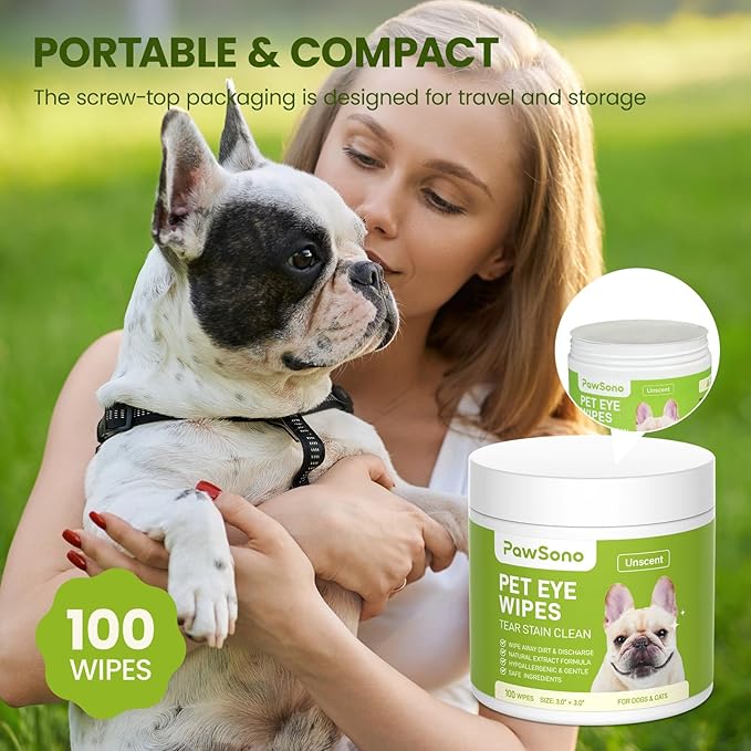 Eye Wipes for Dogs & Cats, Hypoallergenic Dog Eye Wipes Cleaner, Soothing Cleaning Grooming Pet Wipes Gently Remove Tear Stain, Eye Debris, Discharge, Mucus, Deodorizing, Unscent, 200 PCS