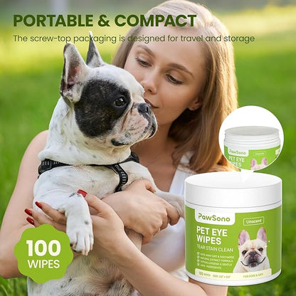 Eye Wipes for Dogs & Cats, Hypoallergenic Dog Eye Wipes Cleaner, Soothing Cleaning Grooming Pet Wipes Gently Remove Tear Stain, Eye Debris, Discharge, Mucus, Deodorizing, Unscent, 200 PCS