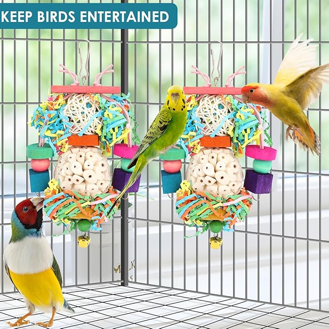 BBjinronjy Bird Toys,2PCS Hanging Natural Soft Sola Ball Beak Chew Shred Forage Toys for Parrots,Cockatiel,Conure,Love Birds,Parakeets,Budgie and Other Small Birds