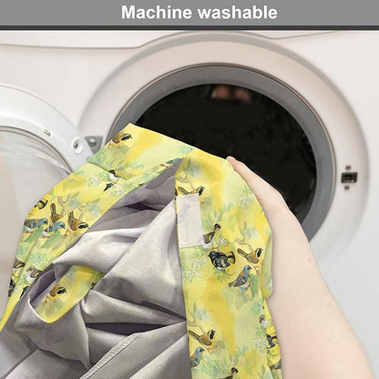 Ambesonne Bird Dog Crate Cover, Little Birds on Spring Branches in Watercolor Style Repetitive Pattern, Easy to Use Pet Kennel Cover for Medium Large Dogs, 48 Inch, Yellow and Multicolor