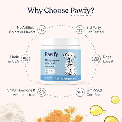 Pawfy Advanced Pain Management - Essential Vitamins & Supplements with Omega 3 |Joint Supplement for Dogs - Supports Hip & Joint Health for Small, Medium, Large Breeds | 30 Fast-Acting Chews