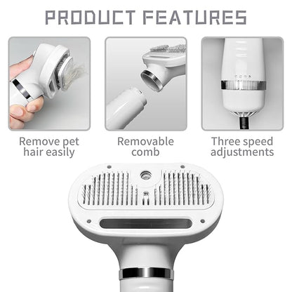 Spray Cat Brush for Shedding Pet Hair Dryer with Slicker Brush - Home Grooming Furry Portable Drying Blower for Short Straight Hair Cat - 3 in 1 Cleaning Brush for Cats and Dogs (white)
