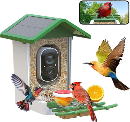 Smart Bird Feeder with Camera: Solar Powered Birdhouse with AI Recognition, Wireless Bird House with Camera for Outdoor, Unique Birthday Gifts for Mom Dad