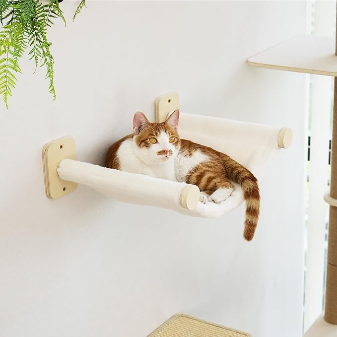 FUKUMARU Cat Wall Hammock with Two Steps Set, Modern Cat Climbing Shelves Furniture, Kitty Bed with Thickened Fabric for Sleep, Climb and Play