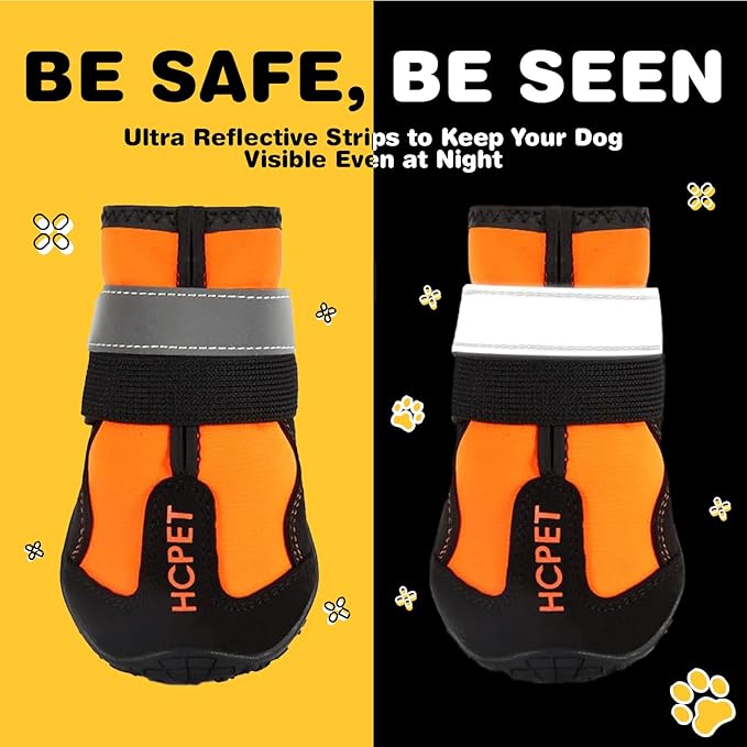 Hcpet Dog Shoes, Dog Boots for Large Dogs, Waterproof Dog Booties Paw Protector for Summer Hot Pavement, Winter Snowy Day, Outdoor Walking, Indoor Hardfloors Anti Slip Sole Orange Size 8