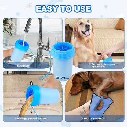 Dog Paw Cleaner, Dog Paw Washer, Buddy Muddy Paw Cleaner,Medium Portable Silicone Pet Cleaning Brush Cup, Pet Foot Washer for Small Medium Breed Dogs, Free Towel, Blue