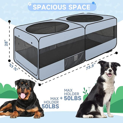 2-in-1 Dog Playpen, 73''Pop Up Cat Puppy Pet Playpen Indoor/Outdoor Cats Enclosed, Cat Dog Tent Crate Cage Kennel, Portable Playpen for Kitten, Small Animals Play Pen(No Divider, Unified Space)