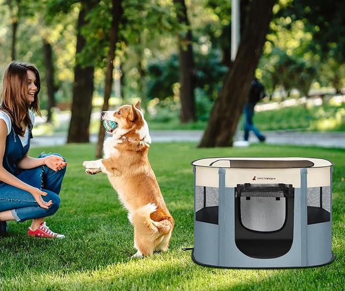 Foldable Pet Playpen,Cat Puppy Playpen,Portable Dog Cage Soft Portable Exercise Kennel Tent,Puppy Kitten Pen Indoors/Outdoors Pet Tent Fence (Large(36"*28"*23"))