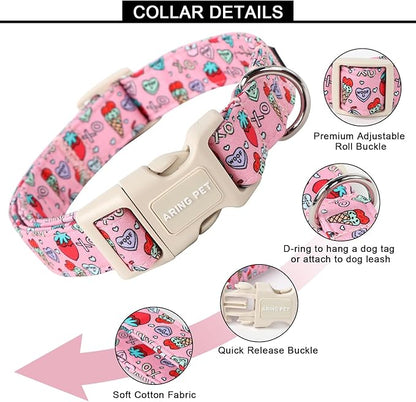 ARING PET Valentine's Day Dog Collar-Cotton Pink Girl Dog Collars, Adjustable Valentine Pet Collars Puppy Collar with Quick Release Buckle for Girl&Boy Dogs