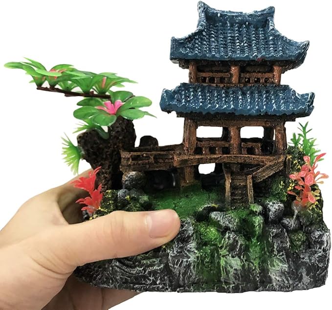 SLOCME Aquarium Classical Resin Castle Decorations - Fish Tank Realistic Details, Green Leaf Aquarium Accessories