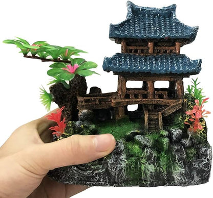 SLOCME Aquarium Classical Resin Castle Decorations - Fish Tank Realistic Details, Green Leaf Aquarium Accessories