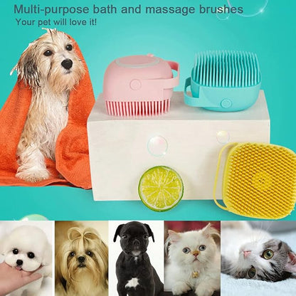 Dog Scrubber for Bath, Pet Grooming Bath Massage Brush with Soap Dispenser for Shower, 3 Pack Silicone Exfoliating Brushes, Soft Body Exfoliator, Bath Loofah for Babies, Kids, Women, Men and Pets