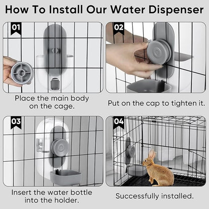 28oz Hanging Automatic Water Dispenserï¼_abbit Water Bottle,Bunny Guinea Pig Ferret Water Bowl for Cage,Suitable for Small Animal Puppies(Cage Grid Spacing Over 1.2'') (Gray)