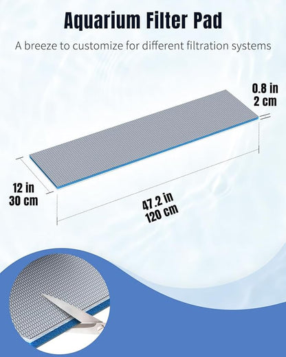 Pawfly 8-Layer Aquarium Filter Pad, 47 x 12 Inch High Density Multi-Layer Filter Floss Bio Foam, Filter Sponge Pad for Freshwater Saltwater Fish Tanks and Ponds, Cuttable Aquarium Filter Media Pad