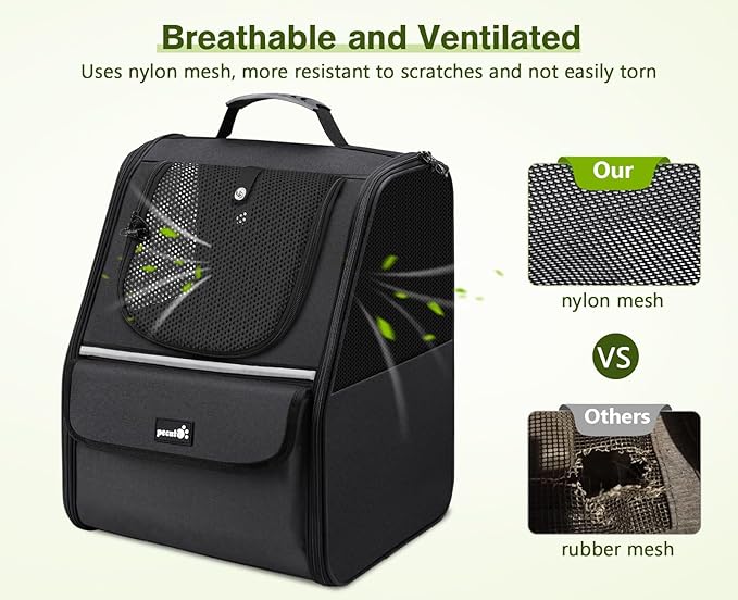 Pecute Cat Backpack Carrier, Small Dog Backpack Carrier, Pet Backpack Carrier for Cats Dogs Puppy Kitten, Cat Carrier Bag Carrying for Travel Hiking Bike Riding Walking Outdoor,Black