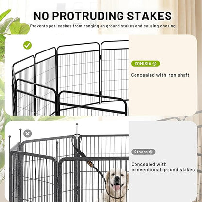 Dog Play Pen Indoors - 8 Panels 24" Playpens Indoor Safety Design Without Stakes, Threshold Free Door Ease to Access, Portable Fence Ground Anchors for Outdoor, Yard and RV Camping