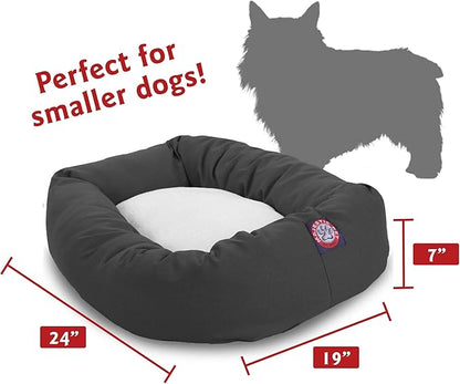 Majestic Pet 24 Inch Poly-Cotton Sherpa Calming Dog Bed - Cozy Soft Round With Spine for Head Support - Washable Fluffy Donut 24x19x7 (Inch) for Small Pets - Gray