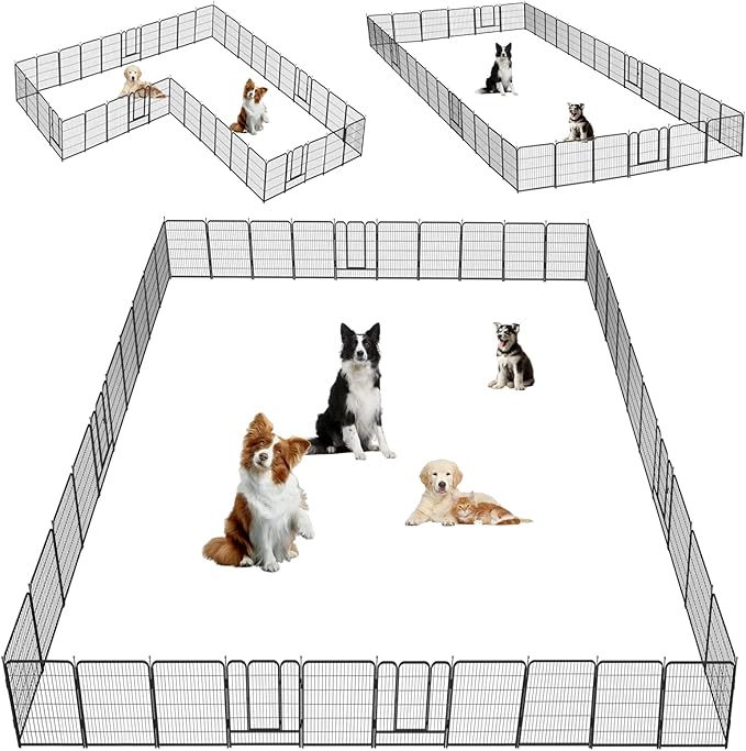 Dog Playpen,32/40/45 Inch Height in Heavy Duty, Folding Indoor Outdoor Anti-Rust Dog Exercise Fence, Portable Pet Playpen with Door for Large Medium Small Dogs and Pet (40 Panels, 32 Inch) Silver
