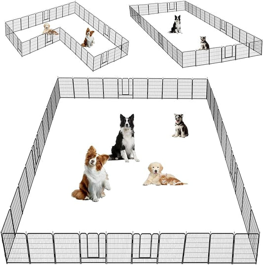 Dog Playpen,32/40/45 Inch Height in Heavy Duty, Folding Indoor Outdoor Anti-Rust Dog Exercise Fence, Portable Pet Playpen with Door for Large Medium Small Dogs and Pet (40 Panels, 32 Inch) Silver