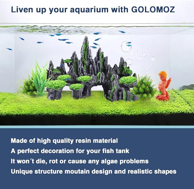 Large Fish Tank Decorations Fish Tank Decor Aquarium Rock Mountain View Aquarium Ornament Tree House Cave Fishtank Rocks for Large Fishtank Glofish Tank Decorations - 13 Inches Long