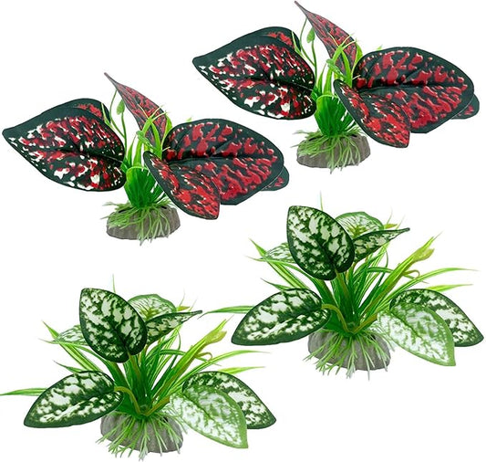 Reptile Artificial Plants, Terrarium Plants Decorations Supplies, Aquarium Fish Tank Plant, Amphibian Habitat Hideout Tank Accessories(S Set-4pcs/A)