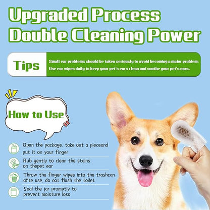 55 Count PET Ear Cleaning Finger Wipes for Dogs & Cats,Ear Cleaner Finger Wipes,Removes Dirt & Odor,Easy to Use, Natural Ingredients (Ear Cleaning Wipes)