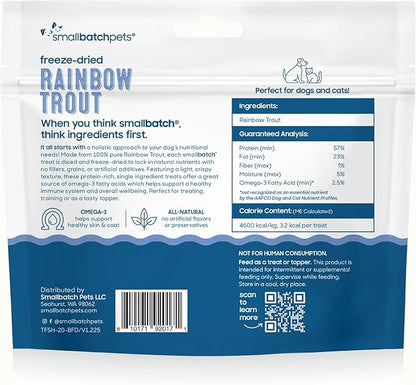 smallbatch Pets Freeze Dried Cat & Dog Treats, 2oz - Rainbow Trout, Organic High Protein Treats, Omega 3 Fatty Acids, Gluten Free, Grain Free, Made in The USA, Ethically Sourced, Single Protein