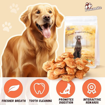 Chicken Wrapped Banana Slices Dog Treats Small Dogs, Healthy Rawhide-Free Low Fat Soft Training Snacks Chews with Taurine