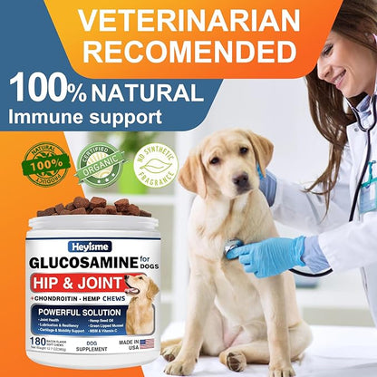 Glucosamine for Dogs, 180 Chews Hip and Joint Supplement for Dogs, Glucosamine Chondroitin, MSM Hemp Dog Joint Pain Relief, Dog Joint Supplement Health Mobility Support (180 Chews, Bacon)