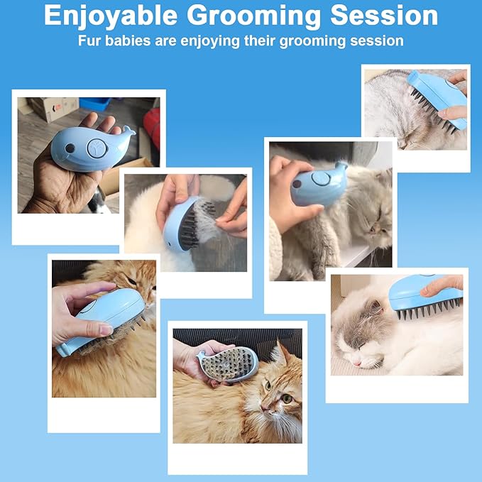 Nepfaivy Cat Steam Brush for Shedding - 3 in 1 Pet Steam Brush for Dog and Cat, Rechargeable Steamy Cat Brush, Spritz Defur Comb for Cats, Steamer Brush for Massage, Grooming and Removing Loose Hair