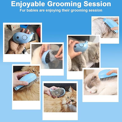 Nepfaivy Cat Steam Brush for Shedding - 3 in 1 Pet Steam Brush for Dog and Cat, Rechargeable Steamy Cat Brush, Spritz Defur Comb for Cats, Steamer Brush for Massage, Grooming and Removing Loose Hair