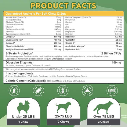 NATURE TARGET Multivitamin for Dogs - with MSM & Glucosamine, Omegas 3 & 6, Probiotics for Digestive Health, Joint Support, Skin & Coat, Immune System & Overall Health 120 Soft Chews