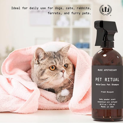 Muse Apothecary Pet Ritual Aromatic Waterless Dog Shampoo - No Rinse Dry Shampoo for Dogs & Cats - Essential Oils Infused, 16oz, Lavender Fields