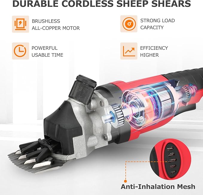 21V Cordless Electric Professional Sheep Shears, Rechargeable Sheep Clippers Cordless, Heavy Duty Animal Grooming Clippers for Sheep, Goats, Cattle and Other Farm Livestock(2 Lithium Batteries)