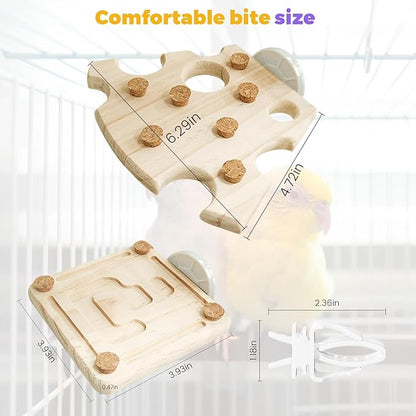 2 Pcs Bird Platform,Wooden Chew Toys, Hanging Wooden Puzzle Foraging,Parrot Cork Stopper Toys Birds Feeding Toy,2 Pcs Bird Cage Food Holder Fruit, for Small and Medium Parrots(D)
