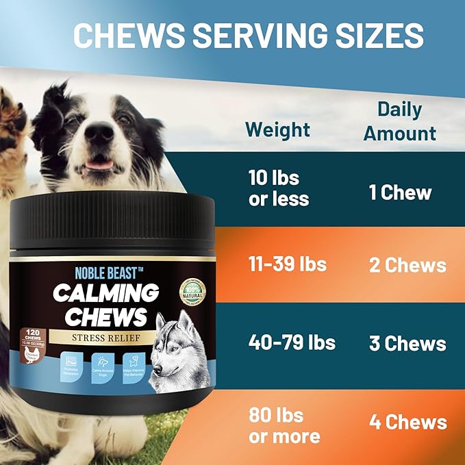 Noble Beast Dog Hemp Calming Chews for Dogs - Melatonin for Dogs - Dog Calming Treats - Motion Sickness for Dogs - All Natural - Soft Chews with Hemp and Melatonin - Chicken Flavor -120 Count