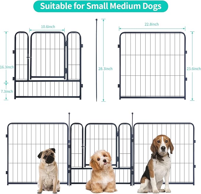 Dog Playpen,Portable Outdoor Dog Fence, Dog Playpen for Large/Medium/Small Dogs, Dog Fences for The Yard,with Doors Foldable Metal (24 inch, 08 Panels)