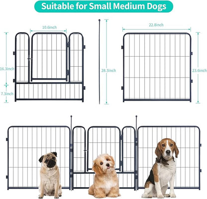 Dog Playpen,Portable Outdoor Dog Fence, Dog Playpen for Large/Medium/Small Dogs, Dog Fences for The Yard,with Doors Foldable Metal (24 inch, 08 Panels)