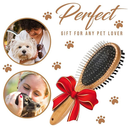 KylePet Dog Brush, Double Sided Pet Slicker Brush with Bamboo Handle for Dogs and Cats Long Hair Pets Grooming Comb for Removing Shedding, Tangles and Dead Undercoat