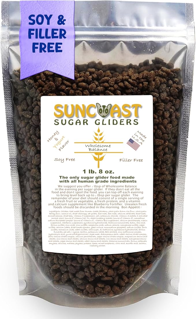 Wholesome Balance Sugar Glider Food - Honey & Yogurt | 1.5 lbs of Premium Dense Food for Sugar Gliders and Small Animals - 2 Months Supply