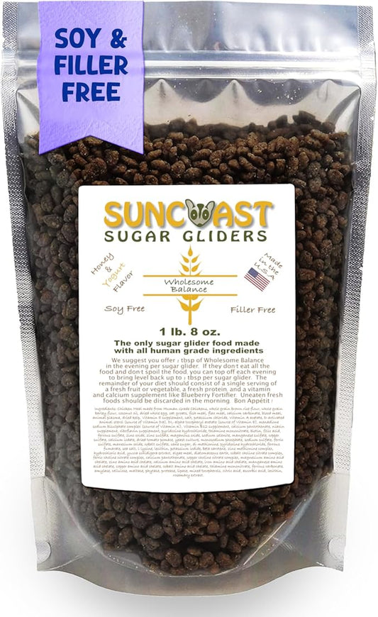 Wholesome Balance Sugar Glider Food - Honey & Yogurt | 1.5 lbs of Premium Dense Food for Sugar Gliders and Small Animals - 2 Months Supply