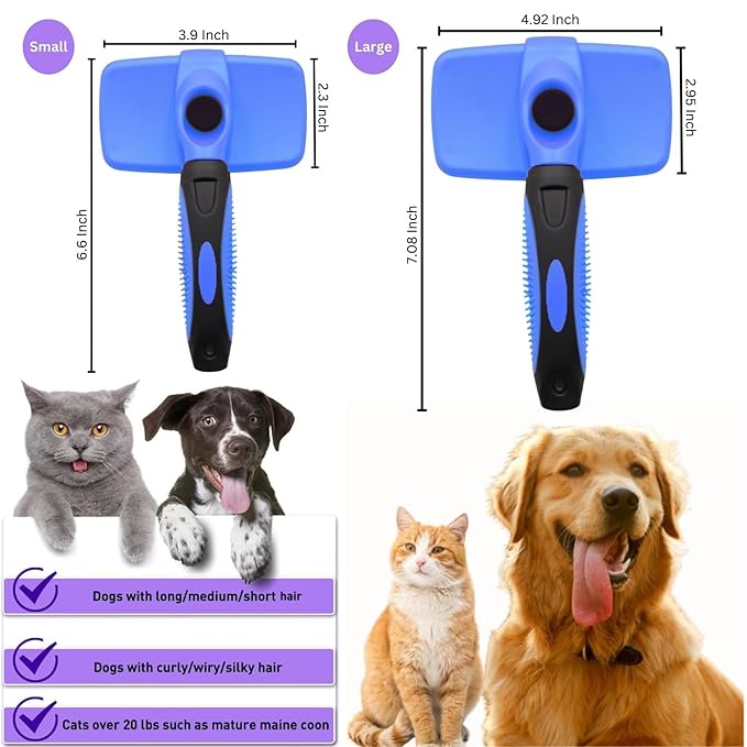 AINA Self-Cleaning Pet Grooming Brush | Pet Slicker Brush for Dogs & Cats Detangling & Fur Removal with Click Clean Button | Effective & Comfortable Pet Deshedding Brush, Perfect for Pet Grooming